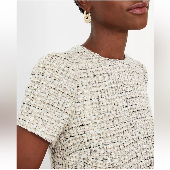 Ann Taylor Ivory Shimmer Tweed Shift Dress Size 4 - Picture 6 of 8